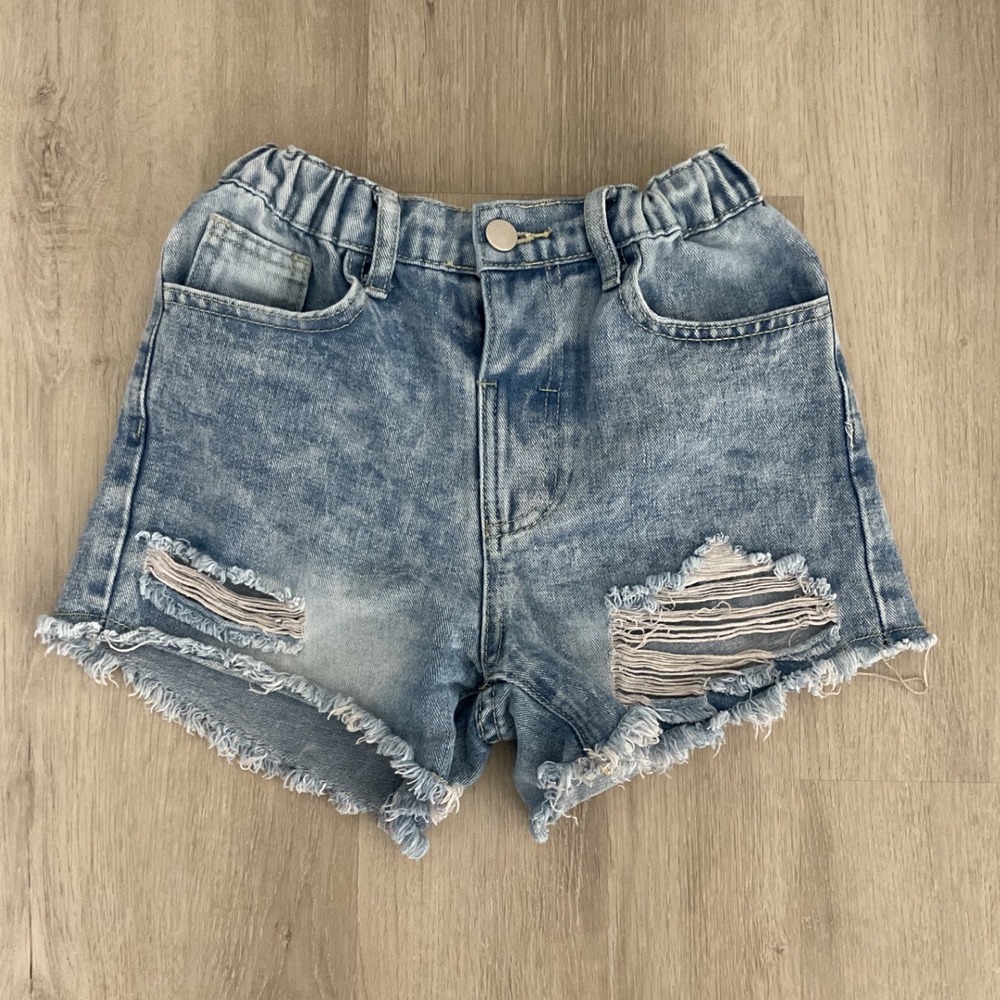 Kids Distressed Acid Wash Denim Shorts Light Blue Elastic Waist‎ Size 10Y